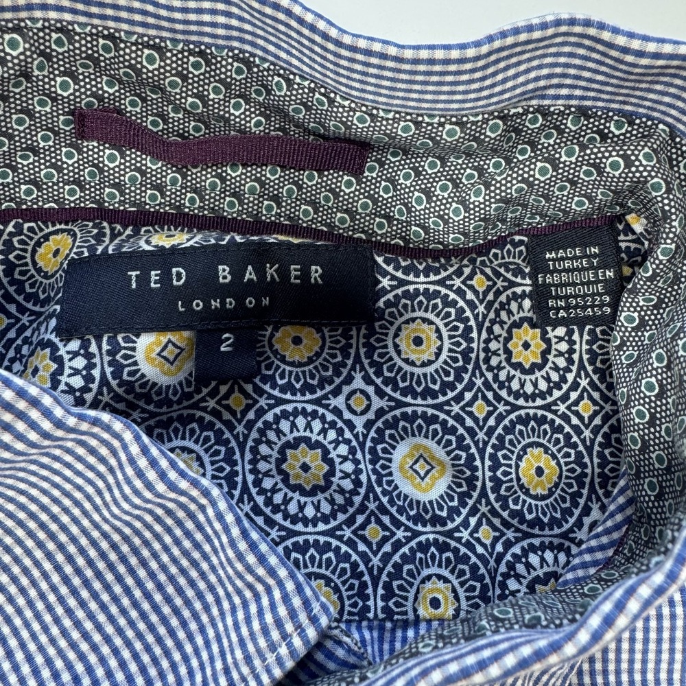 TED BAKER Long Sleeve Button Down Shirt Mens 2 (Small) Blue Check Turkey - Picture 2 of 16